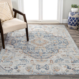 Shaemus Bohemian Medallion Low-Pile Machine-Washable Rug, Cream/Blue/Terra 5x8