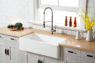 Solid Surface White Stone Front Farmhouse Single Bowl Kitchen Sink, Matte White