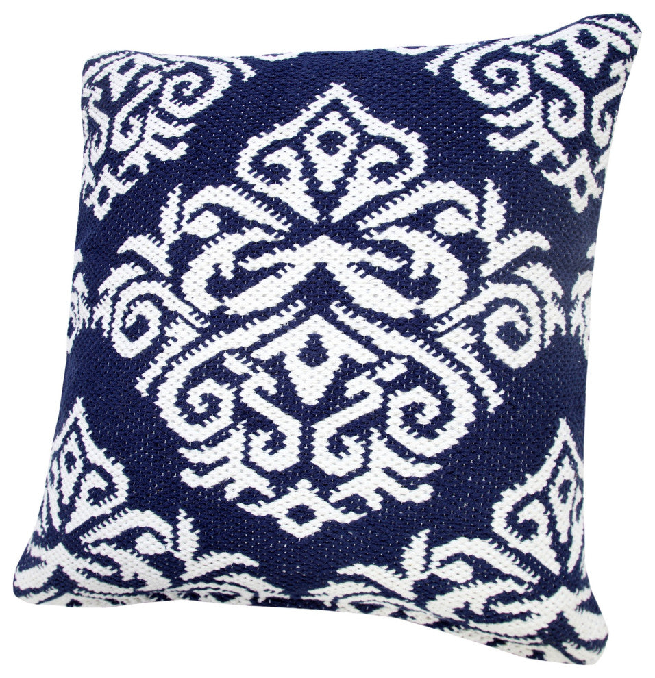 Ox Bay Machine-Made Blue/White Medallion Cotton Blend Pillow Cover, 20"x20"