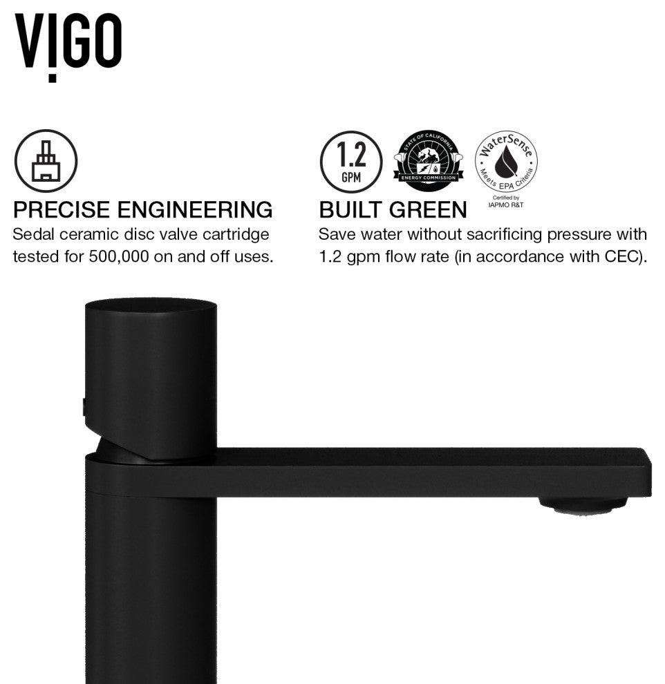 VIGO Gotham 12" H Single Handle Single Hole Bathroom Vessel Faucet, Matte Black