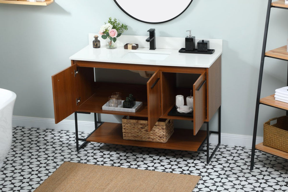 Sue 48" Single Bathroom Vanity, Teak, With Backsplash