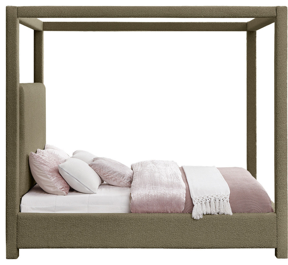 Eden Boucle Fabric Upholstered Bed, Olive, Queen