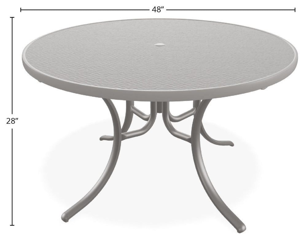 48" Round Hammered  Outdoor Dining Table with Umbrella Hole, Warm Gray