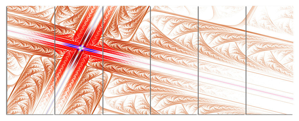 Red Fractal Cross Design, Abstract Art on Canvas, 70"x28", 6 Panels