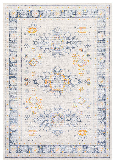 Surya Porto POO-2307 5'3"x7'3" Rug, White/Gray/Blue/Denim/Mustard/Burnt Orange