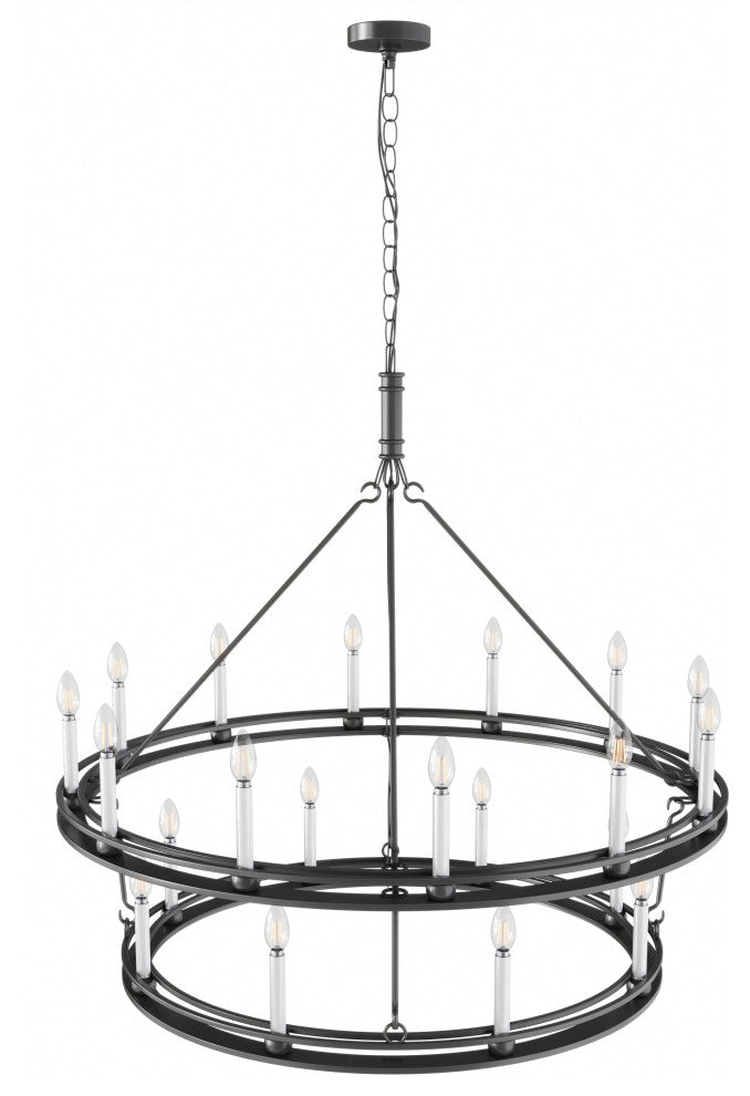 Matte Black 20-Lights Wagon Wheel Chandelier for Living Room