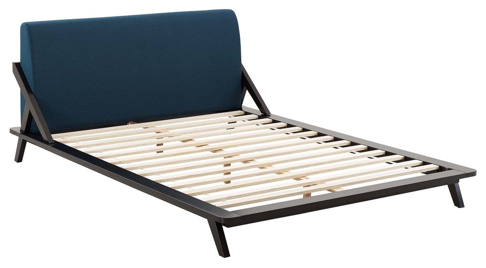 Luella Queen Upholstered Fabric Platform Bed, Walnut Blue