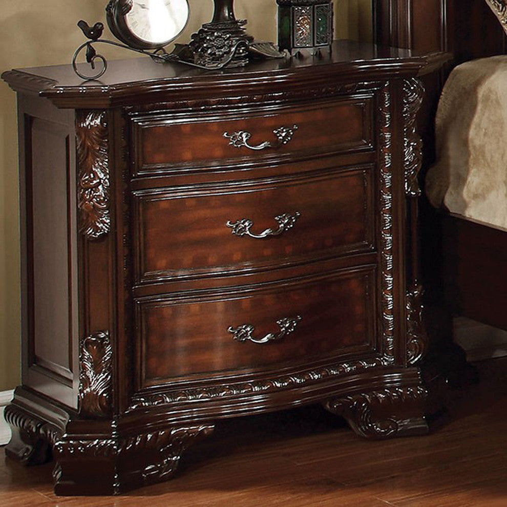 Benzara BM123299 Monte Vista I Luxurious Night Stand In Dark Walnut Finish