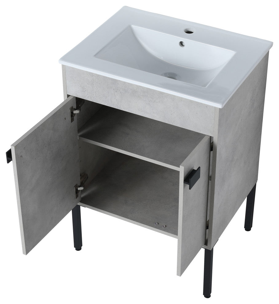 Freestanding/Floating Bathroom Vanity With white Ceramics Top, Grey, 24"