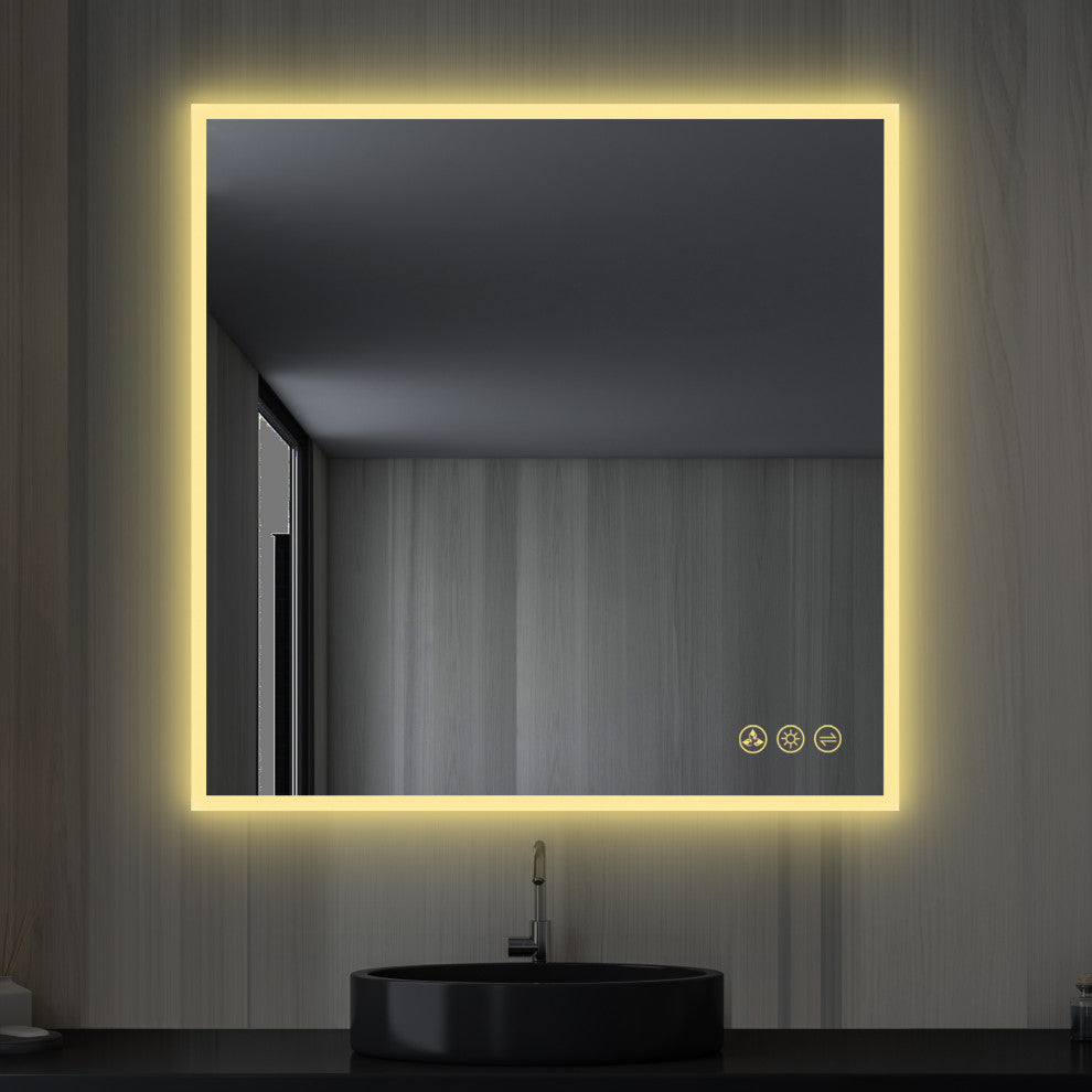 Fogless, Dimmable, Color Temperature Adjustable LED Mirror, 36x36