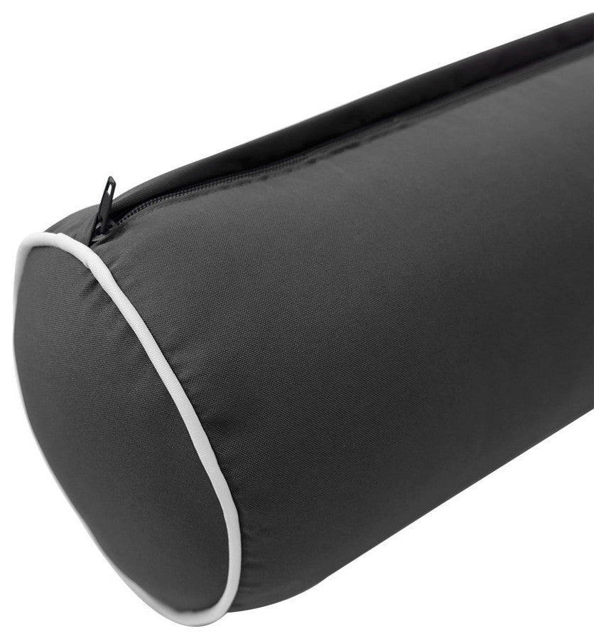 |COVER ONLY| Outdoor Contrast Piped Trim Large 26x6 Bolster Pillow Cover AD003