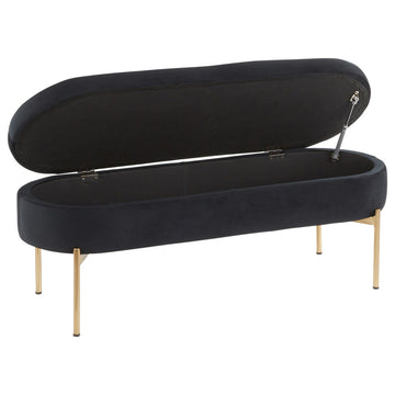 Chloe Contemporary/Glam Storage Bench, Gold Metal/Black Velvet