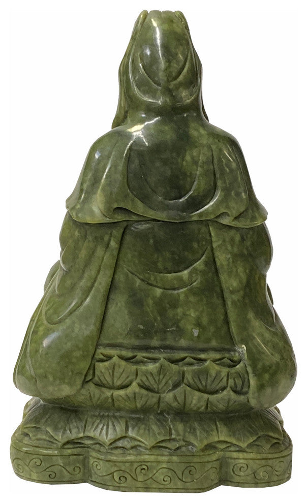 Green Stone Carved Guan Yin Tara Bodhisattva Avalokitesvara Statue Hws1795