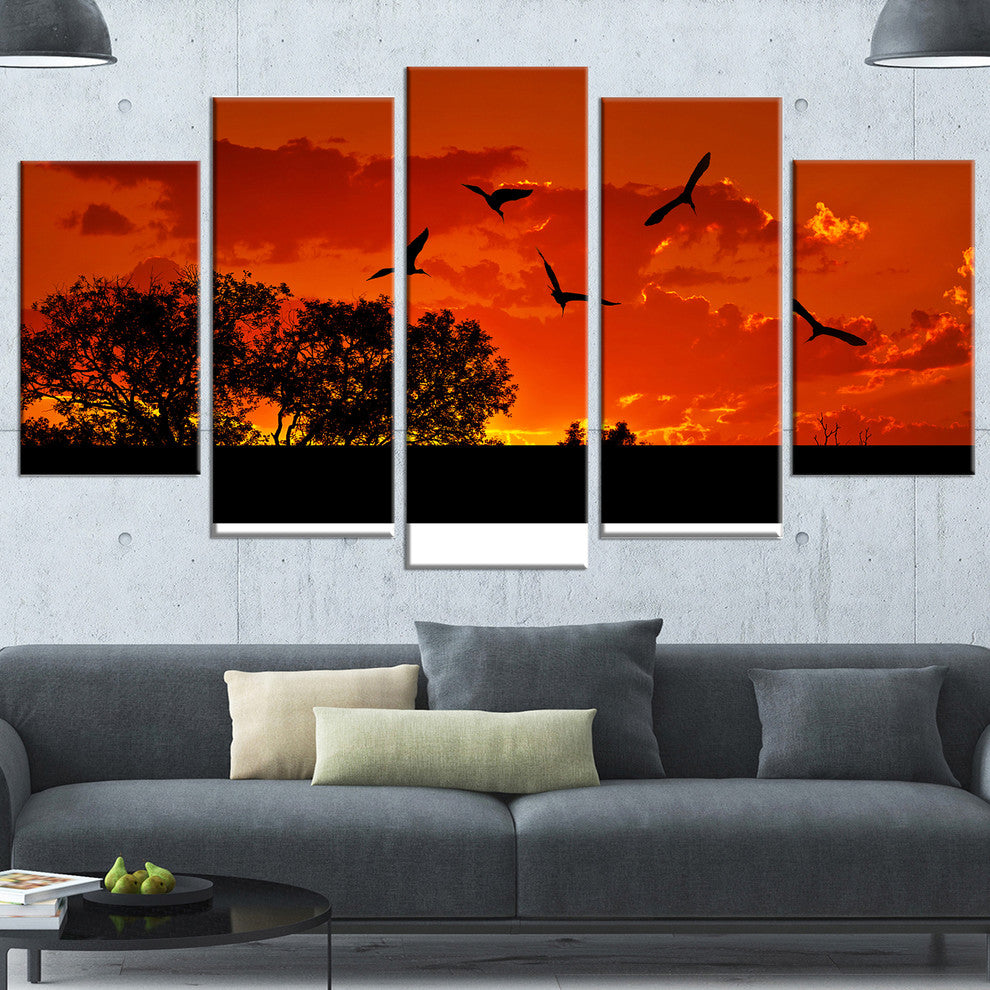 Landscape with Warm Sunset, Landscape Canvas Print, 60"x32", 5 Panels