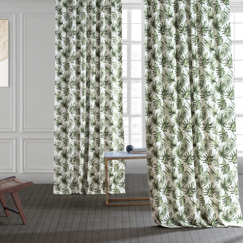 Artemis Printed Cotton Curtain Single Panel, Artemis Olive Green, 50wx108l