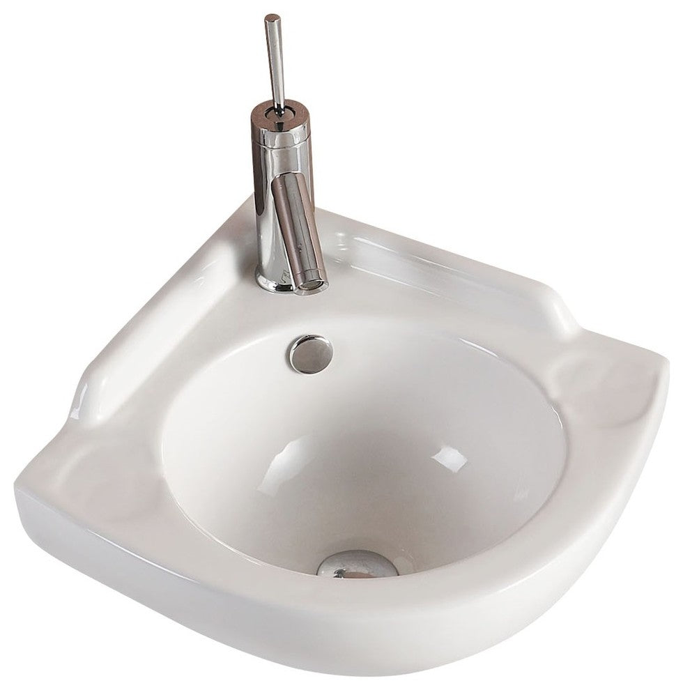 Small Corner Wall Mount Sink Bathroom White Ceramic Bowl with Overflow Pack of 2