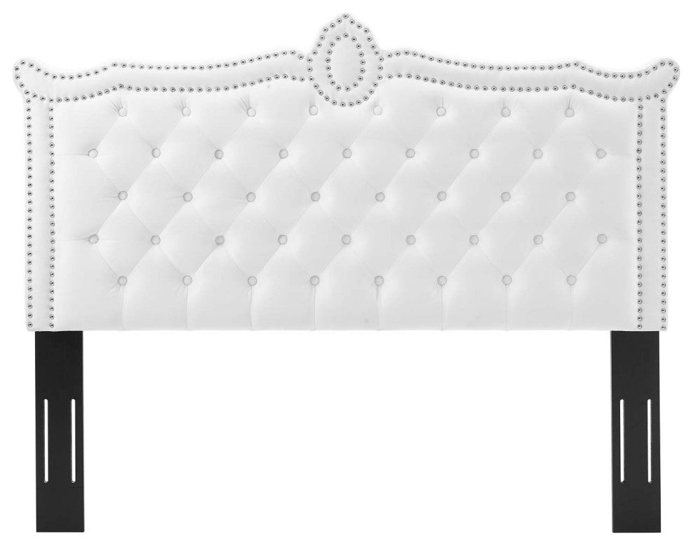 Tufted Headboard, Nailhead, Twin Size, White, Velvet, Modern, Guest Suite