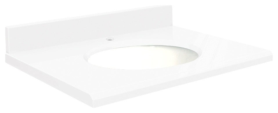 Quartz 43"x22" 1 Sink Vanity Top, Single Faucet Hole, Nano Crystal, White Bowl