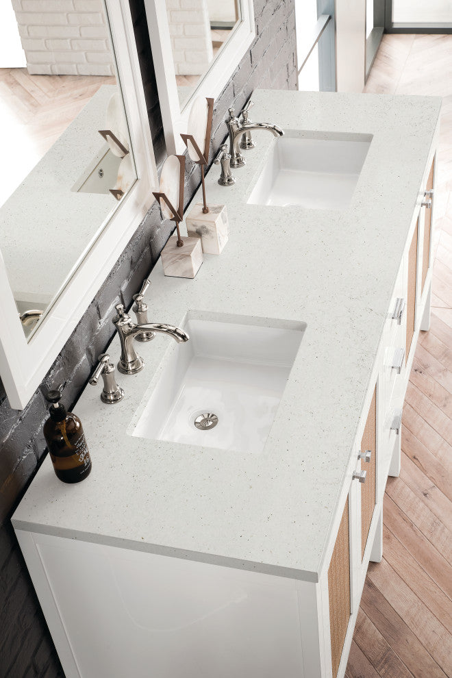 Addison 72" Double Vanity Cabinet, Glossy White, Lime Delight, Three-Hole