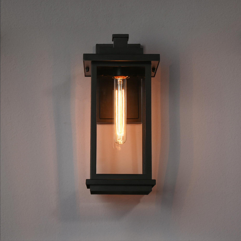 LNC 1-Light Matte Black Transitional Outdoor Wall Sconce, 15"h