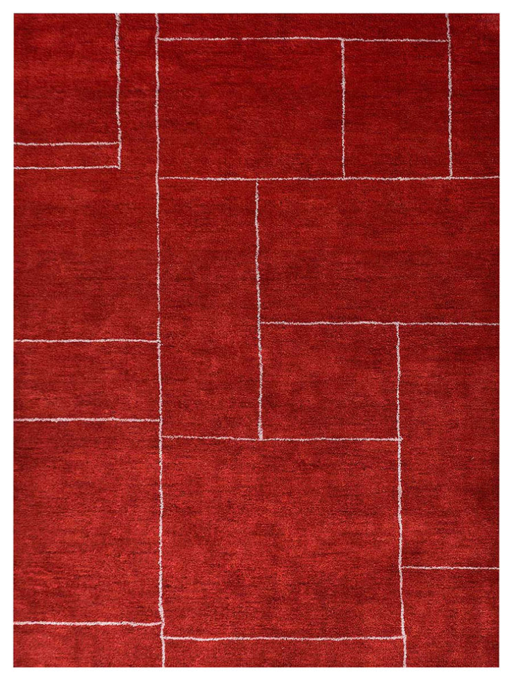 HAND KNOTTED LOOM SILK ECO-FRIENDLY AREA RUG-Rectangle,Light Red Beige,Geometric