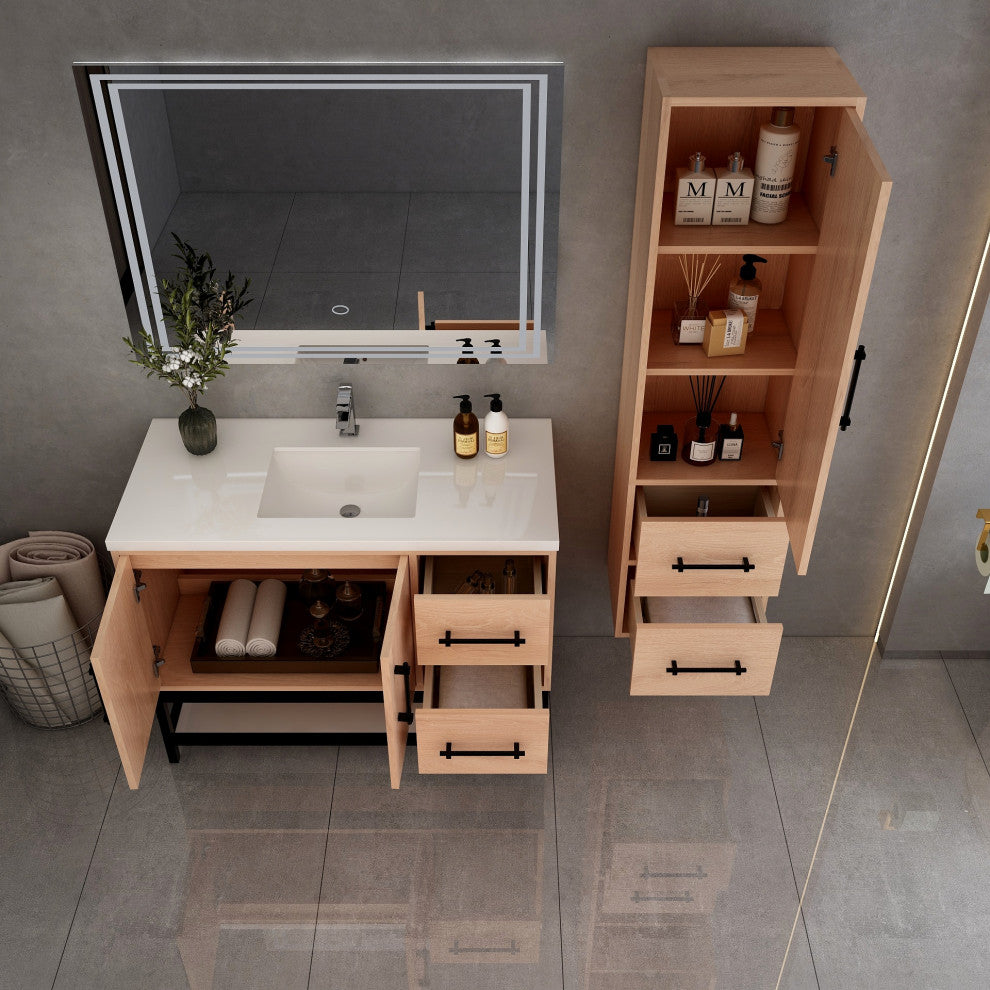 Victoria 42'' Solid Wood Open Shelf Bath Vanity Right Side, Red Oak