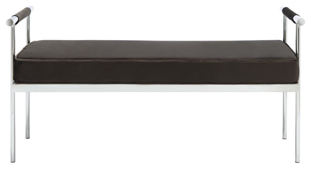 Safavieh Pim Long Rectangle Bench WithArms, Shale/Chrome