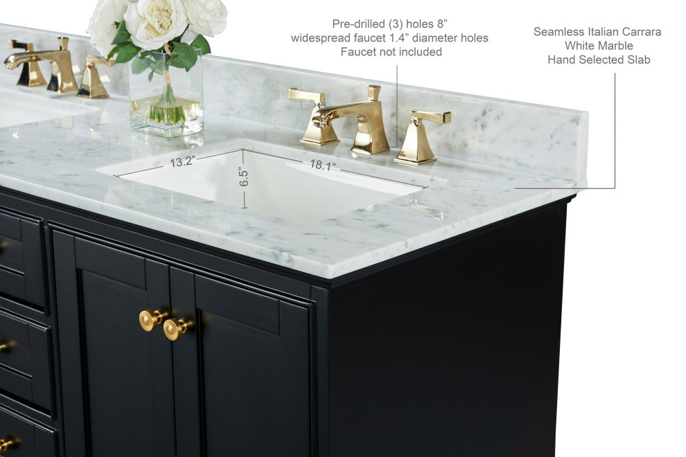 Audrey Vanity Set, Black Onyx, 72", Gold Hardware, No Mirror