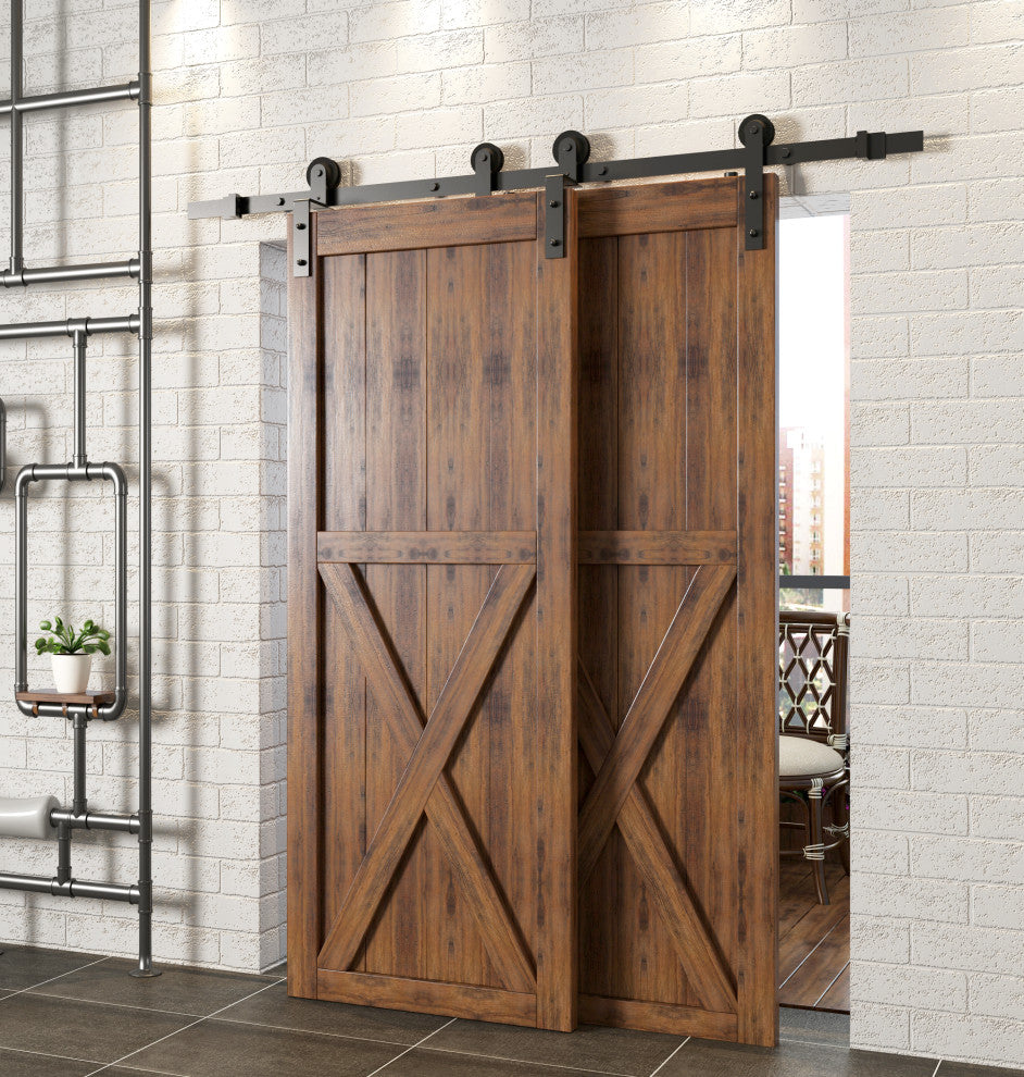 Sliding Barn Door Hardware Kit Single Track Bypass, Straight, 6.6'