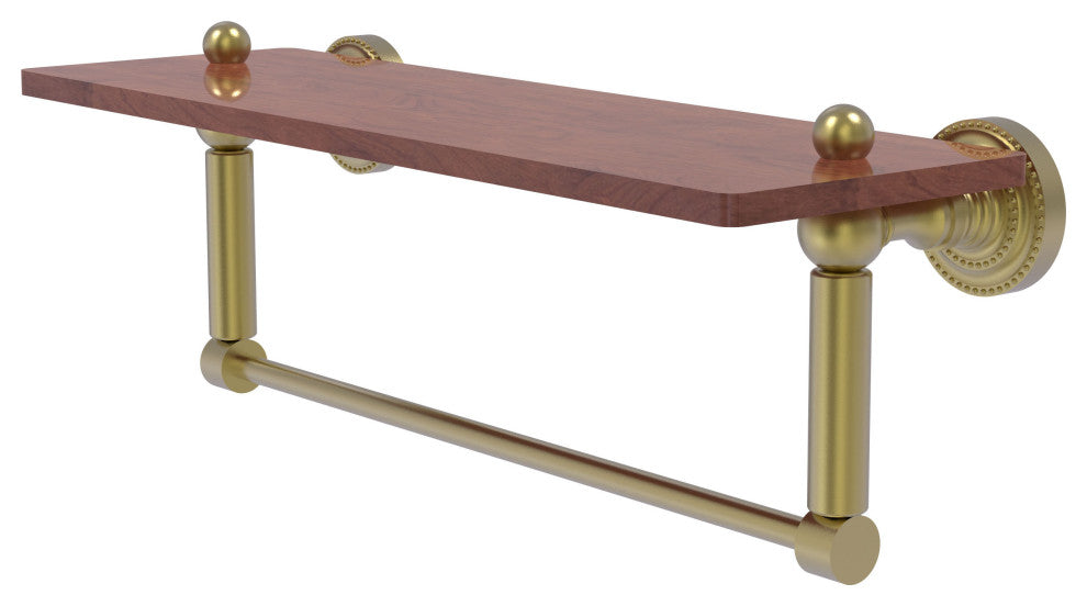 Dottingham 16" Solid Wood Shelf with Towel Bar, Satin Brass