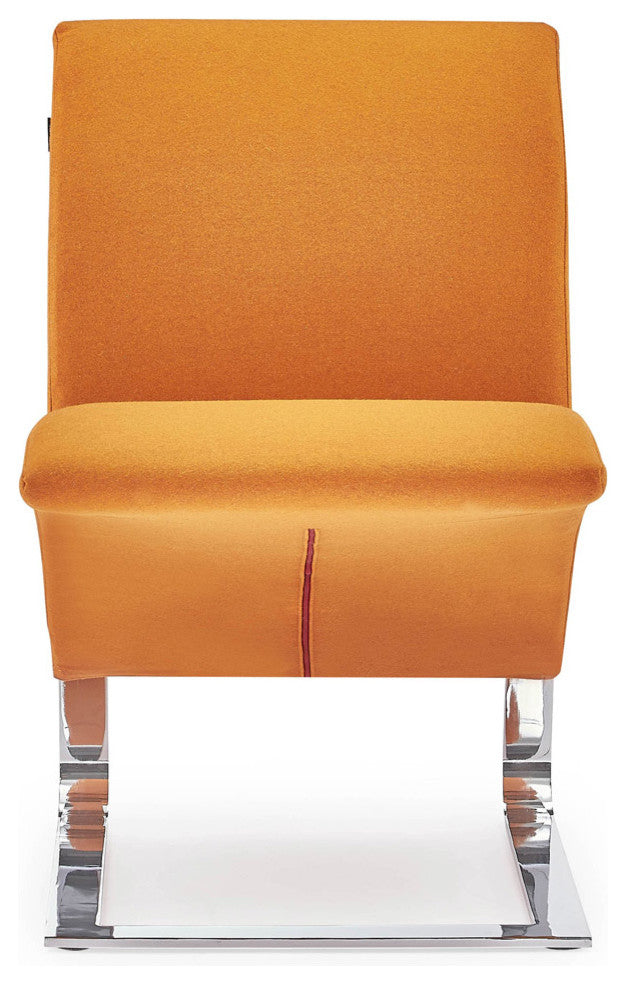 Modern Bouncee Chair Orange Cashmere Fabric Upholstery Polished Chrome Base