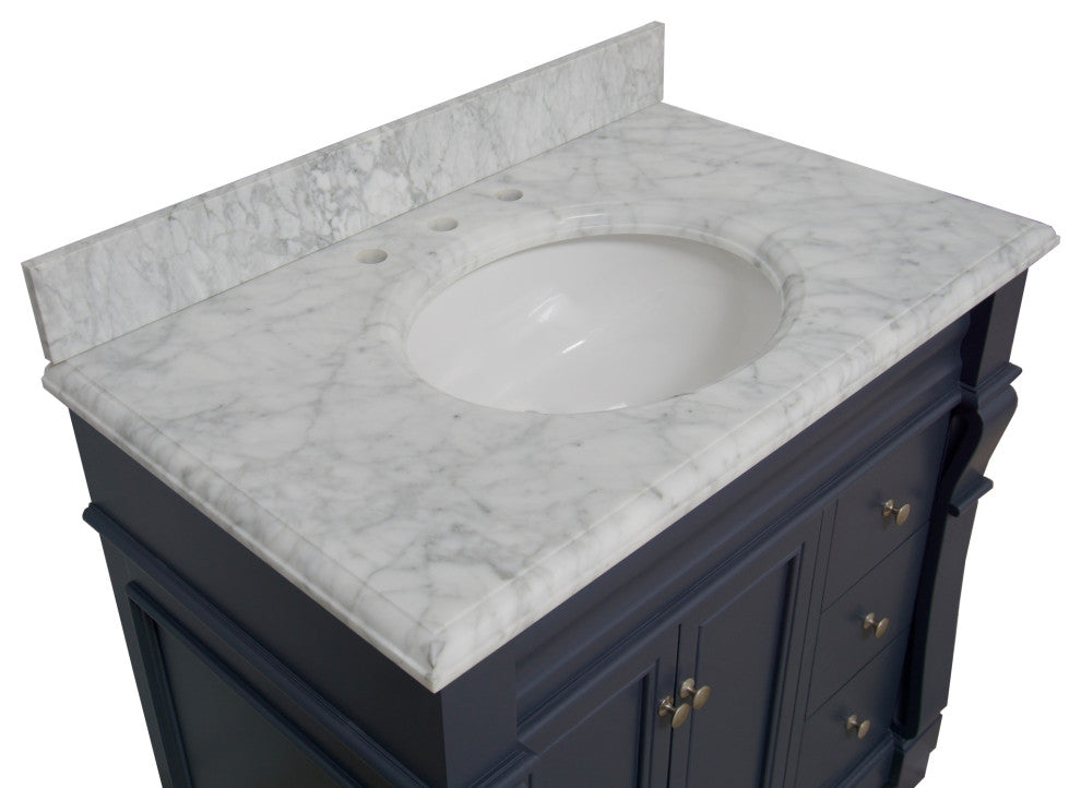 Westminster Bath Vanity, Base: Marine Gray, 36", Top: Carrara Marble
