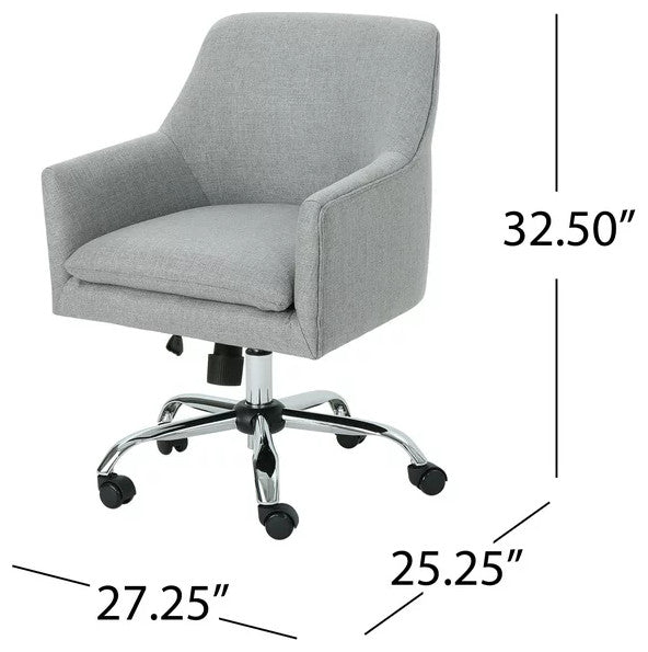 Contemporary Office Chair, Swiveling Design With Plush Seat & Sloped Arms, Gray