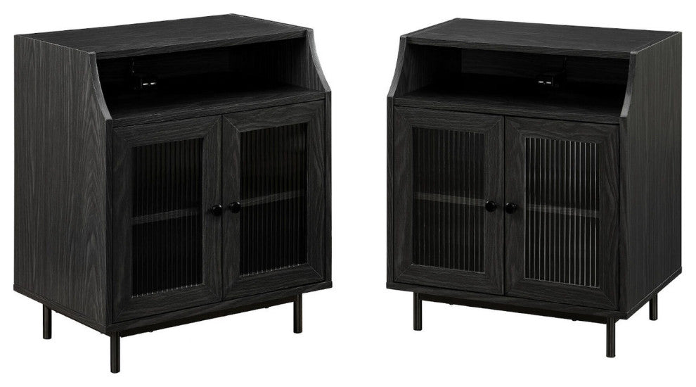 2 Door Nightstand with USB, Set of 2 - Birch