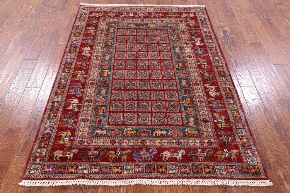 5' 0" X 6' 9" Antiqued Pazyryk Historical Design Hand-Knotted Rug Q10173