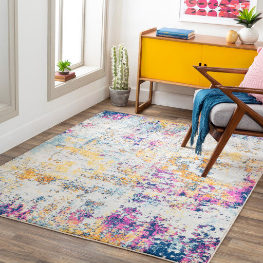 Surya Sunderland SUN-2320 6'7"x9' Rug, Gray/Yellow/Blue/Aqua/Burnt Orange/Pink