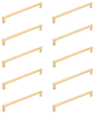 10 Pack Diversa Solid Square Edge Brushed Gold Drawer Pulls, 7-1/2", 192mm Hole