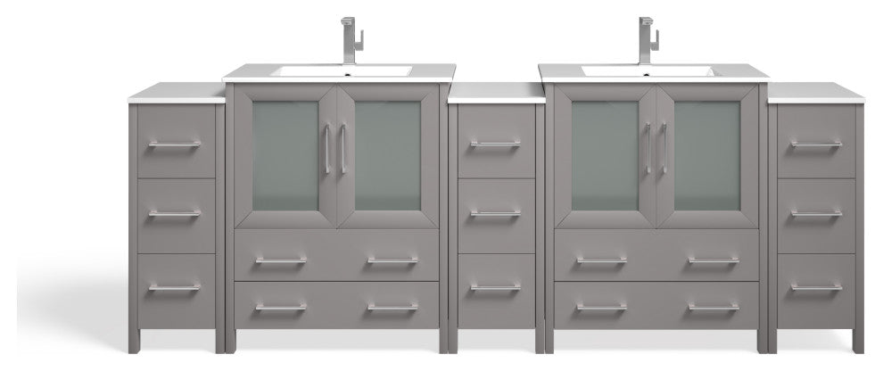 The Pullman Bathroom Vanity, Gray, 96", Double Sink, Freestanding