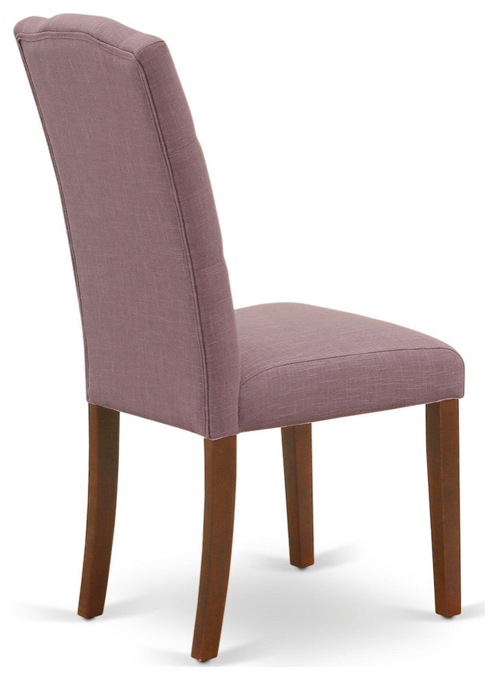 5Pc Dining Set, Round Table, Four Parson Chairs, Dahlia Fabric, Mahogany Finish