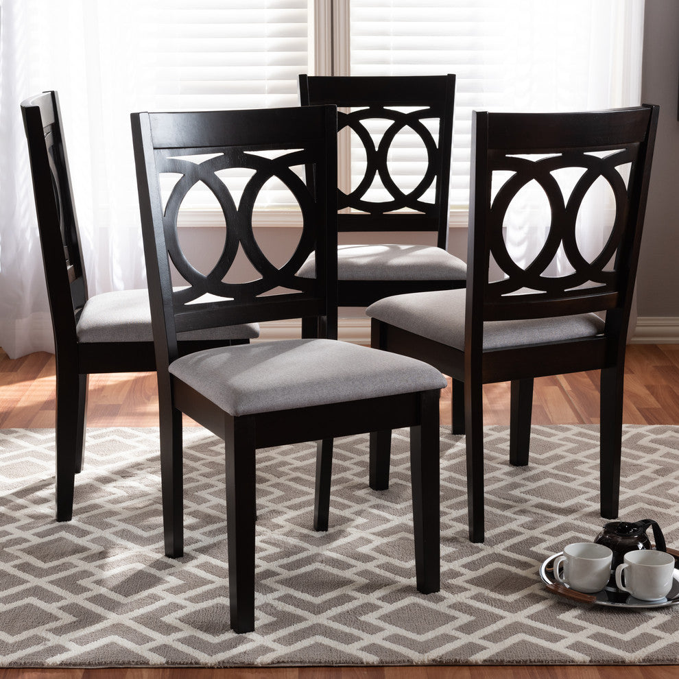 Quinn Gray Fabric Espresso Brown Finish Dining Chairs, Set of 4