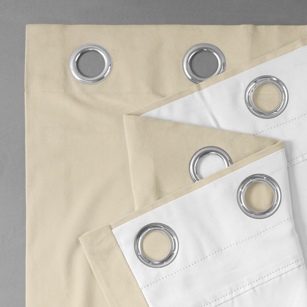 Signature Ecru Grommet Blackout Velvet Curtain Single Panel, 50"x108"