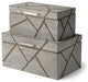 Set of Two Gray Wooden Boxes With Carved Details