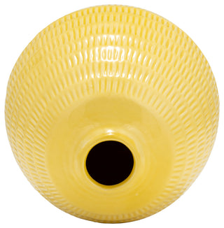 Ceramic 7", Stripe Oval Vase, Yellow