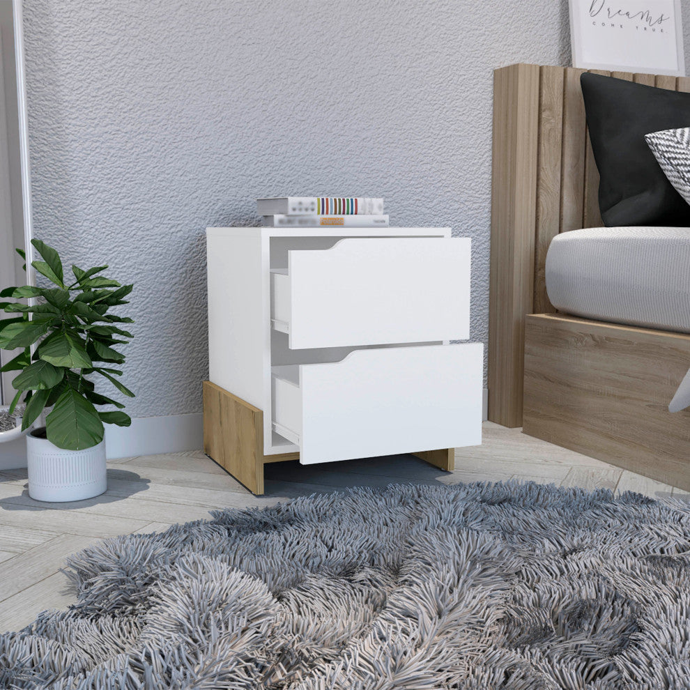 DEPOT E-SHOP Haines Nightstand with 2 Drawers and Legs