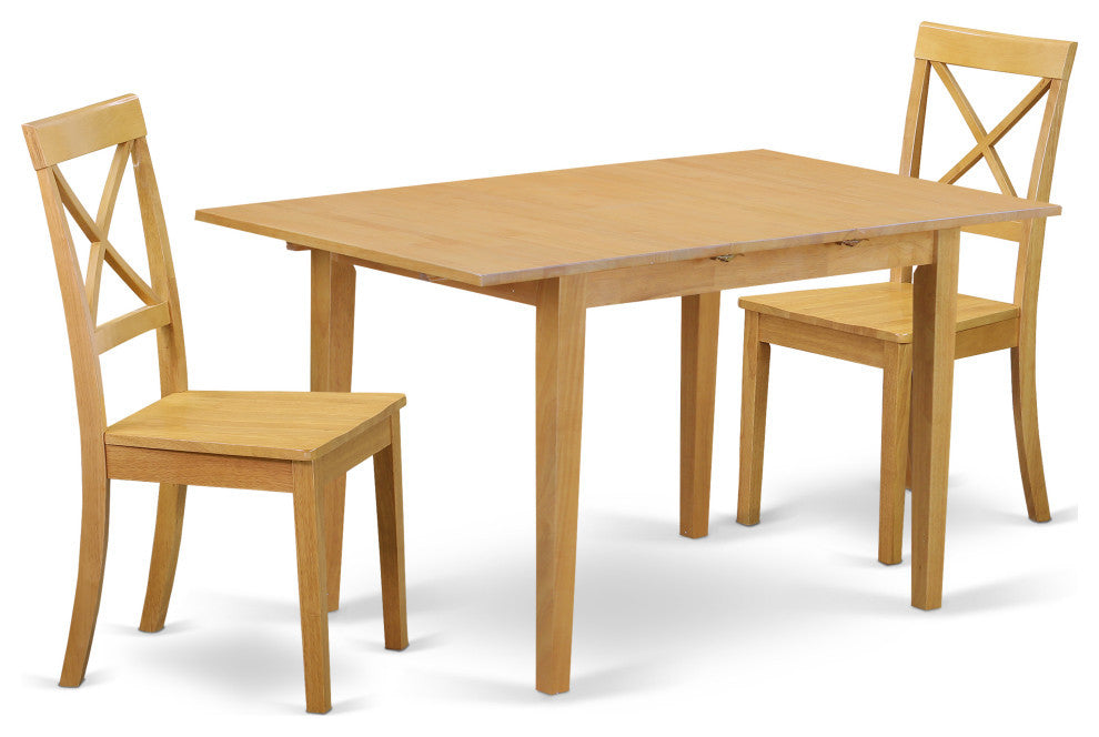 3-Piece Table Set Table And 2 Wood Seat Dining Chairs, Oak Finish