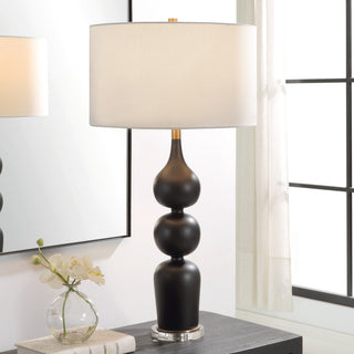Curvy Matte Black Stacked Spheres Table Lamp 33 in Sleek Contemporary White