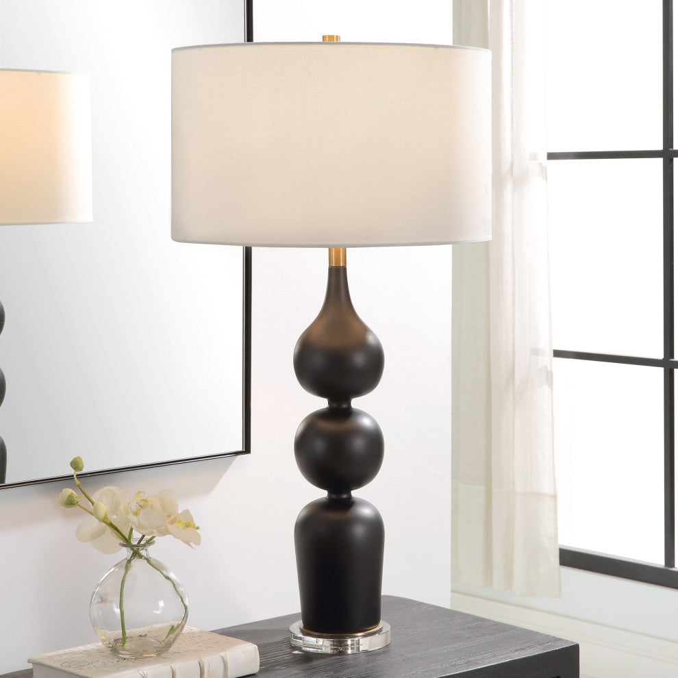 Curvy Matte Black Stacked Spheres Table Lamp 33 in Sleek Contemporary White