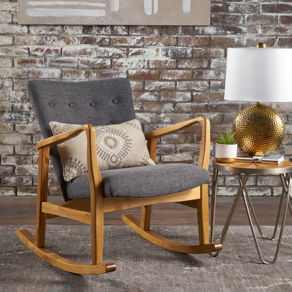 GDF Studio Collin Mid Century Fabric Rocking Chair, Gray