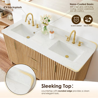 Sierra Bathroom Vanity, Washed Light Brown, 60inch, Without Mirror