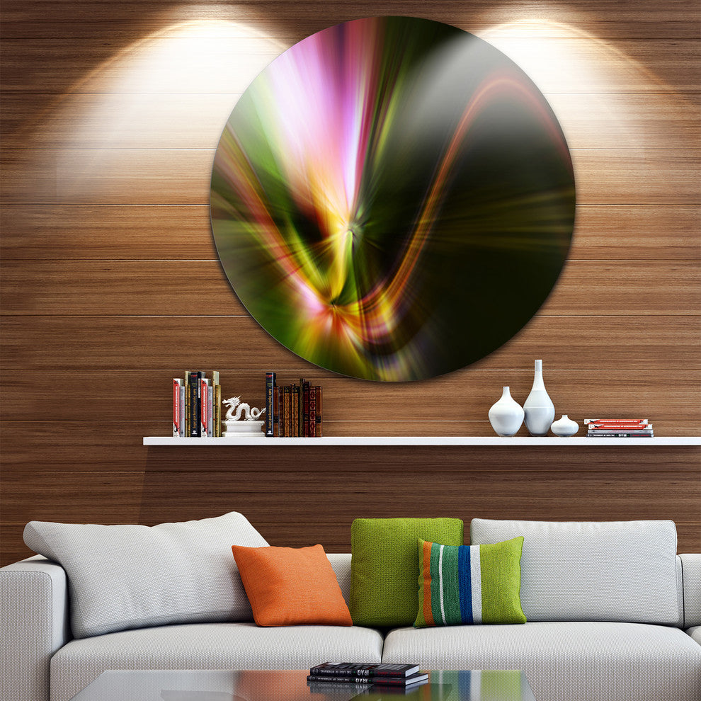 Rays Of Speed Green, Abstract Digital Art Large Disc Metal Artwork, 11"
